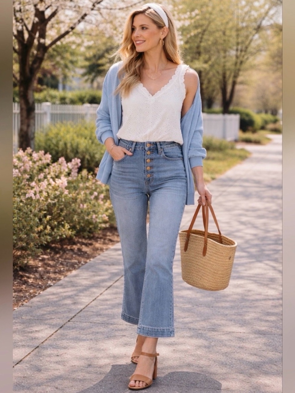 Cabi Palm Beach Crop #6282 Button Fly Wide Leg Jeans Size 10